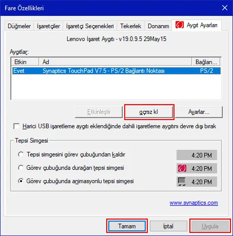 Touchpad Açma Veya Kapatma Kombinasyonu